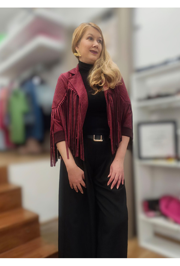 Jacket Αλκαντάρα με Κρόσσια &  Κρυσταλλάκια Στρας Jacket Αλκαντάρα με Κρόσσια &  Κρυσταλλάκια Στρας