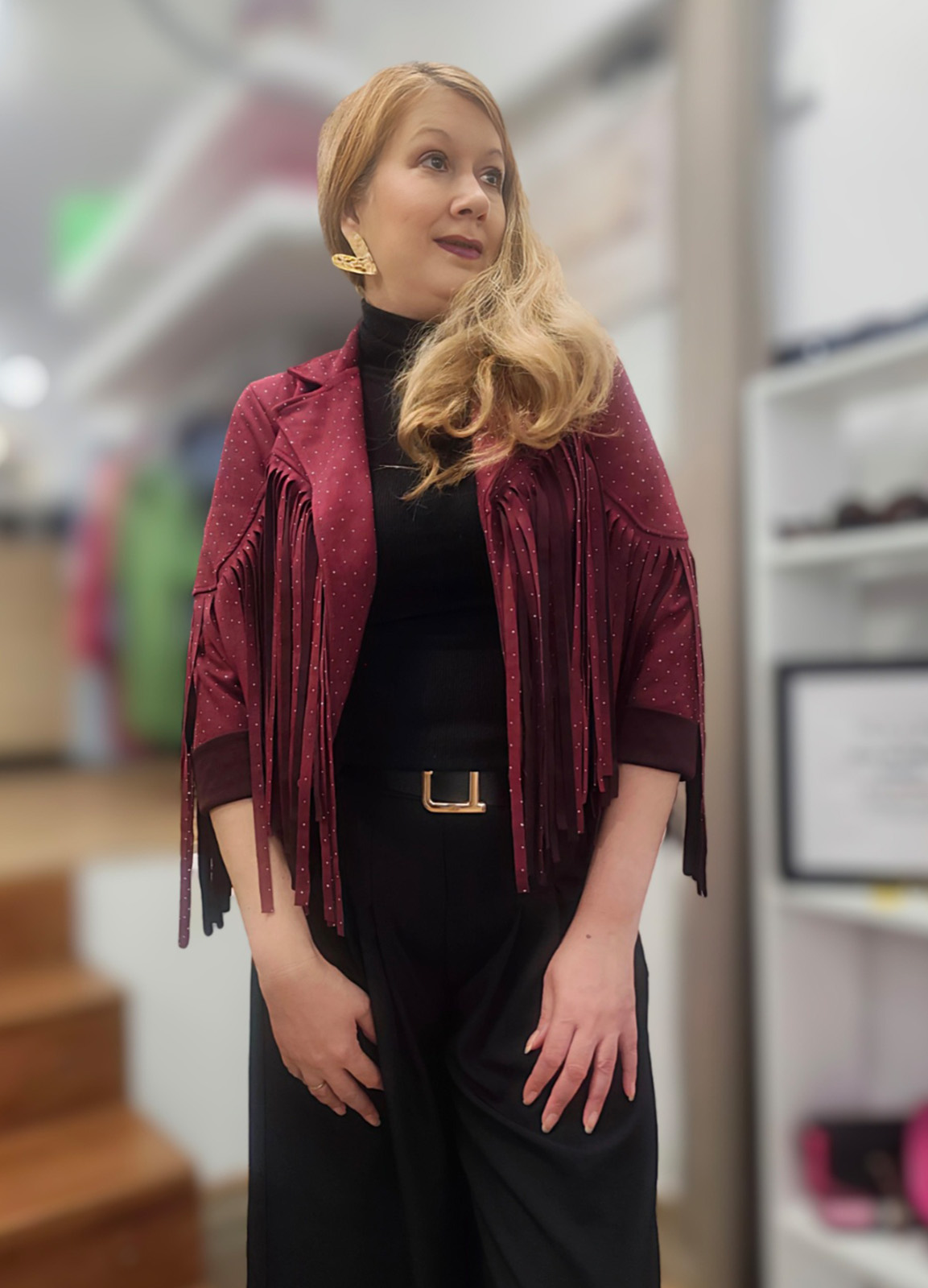 Jacket Αλκαντάρα με Κρόσσια &  Κρυσταλλάκια Στρας