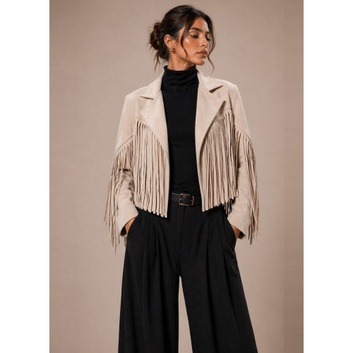 Jacket Αλκαντάρα με Κρόσσια Sand Beige