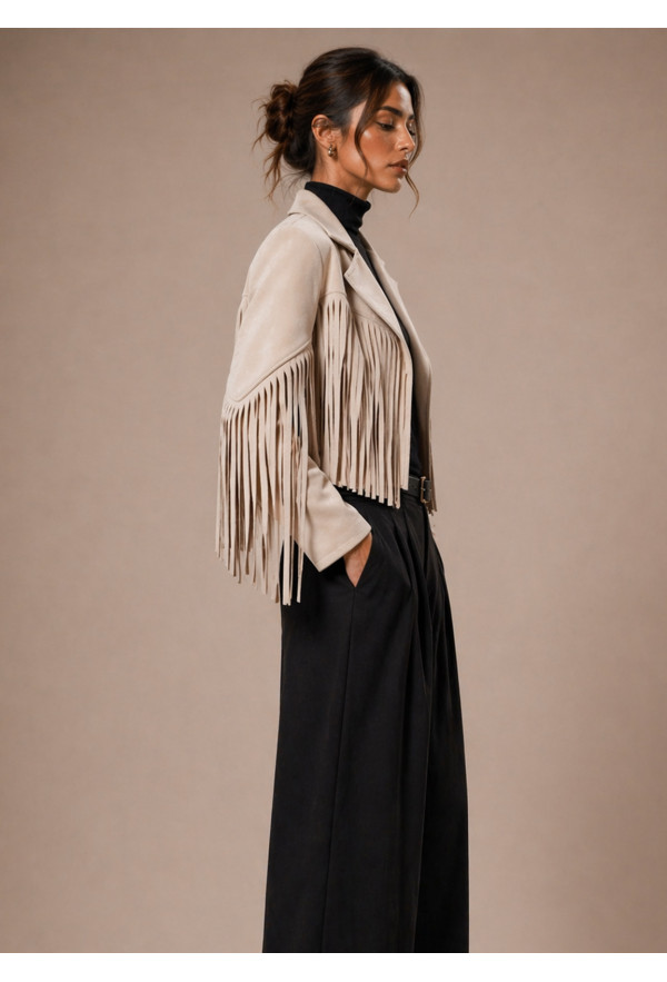 Jacket Αλκαντάρα με Κρόσσια Sand Beige