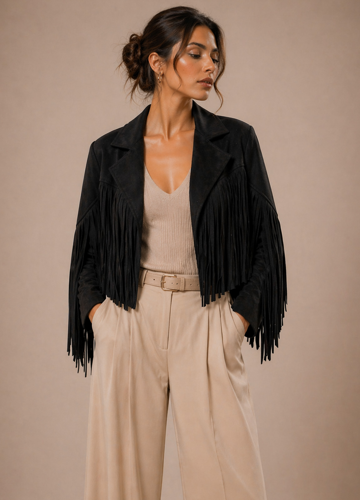 Jacket Αλκαντάρα με Κρόσσια Black