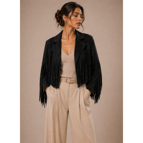 Jacket Αλκαντάρα με Κρόσσια Black