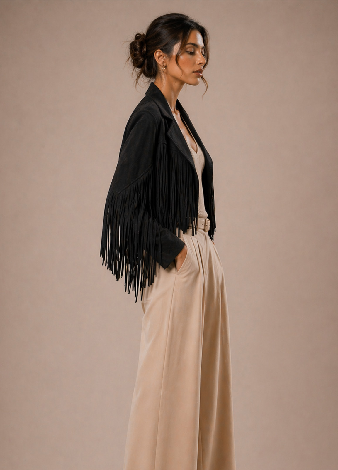 Jacket Αλκαντάρα με Κρόσσια Black