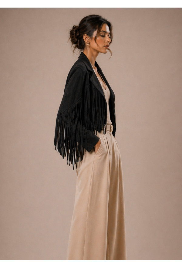 Jacket Αλκαντάρα με Κρόσσια Black