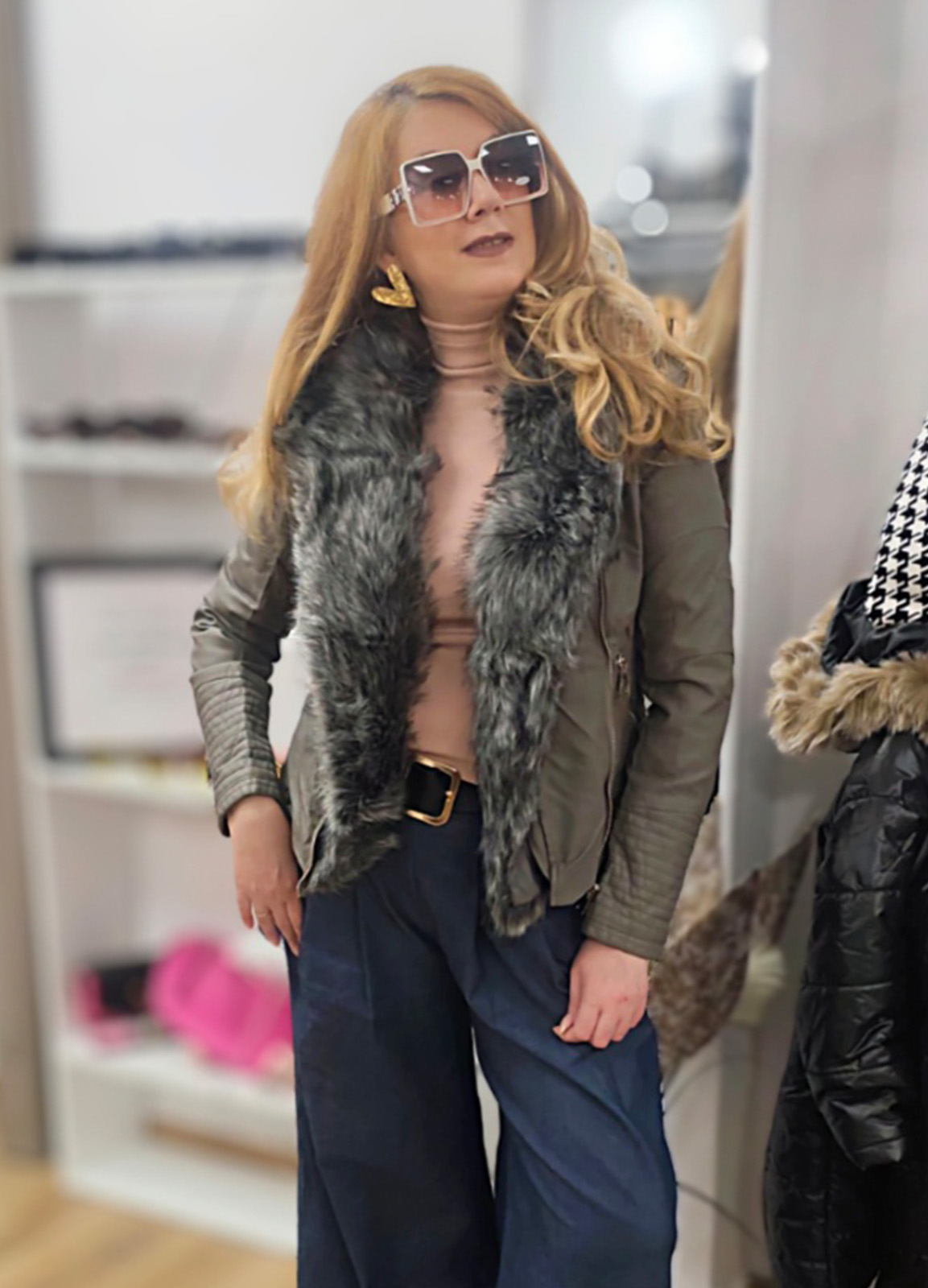 Μπουφάν Τεχνόδερμα με λεπτομέρειες Οικολογικής Γούνας