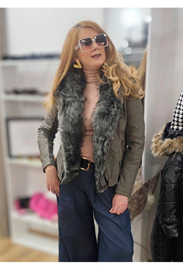 Μπουφάν Τεχνόδερμα με λεπτομέρειες Οικολογικής Γούνας