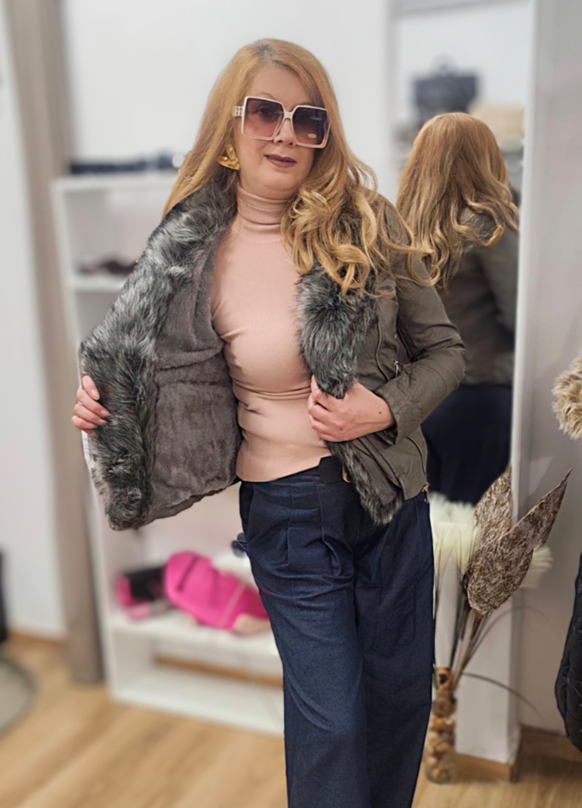 Μπουφάν Τεχνόδερμα με λεπτομέρειες Οικολογικής Γούνας