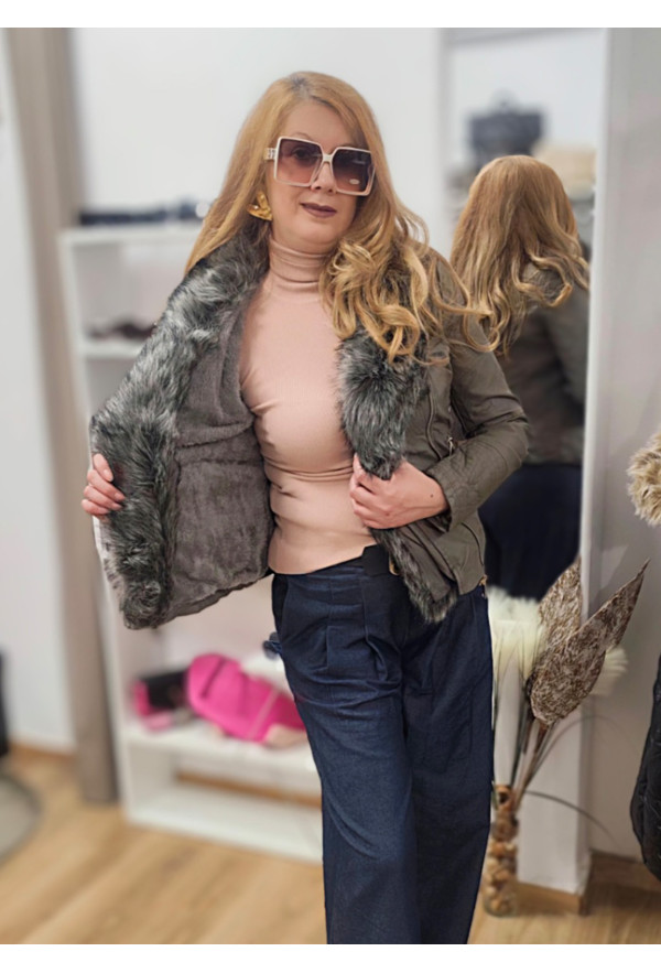 Μπουφάν Τεχνόδερμα με λεπτομέρειες Οικολογικής Γούνας