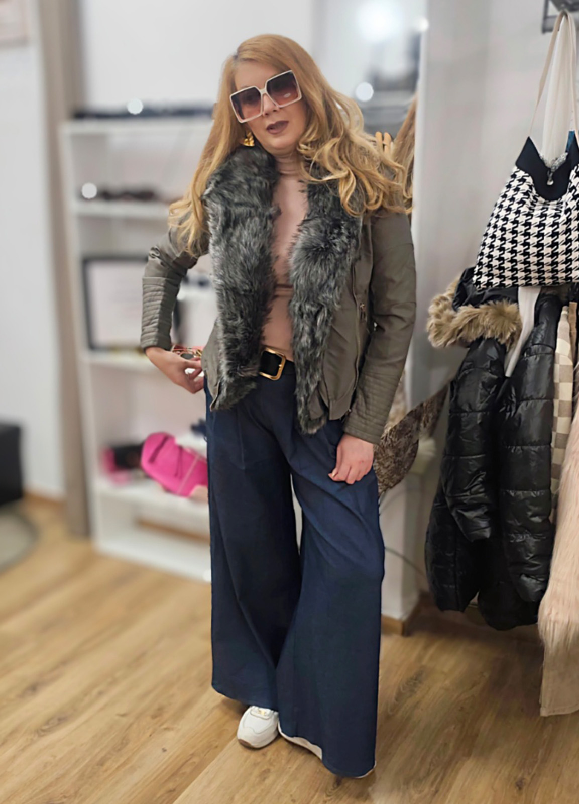 Μπουφάν Τεχνόδερμα με λεπτομέρειες Οικολογικής Γούνας