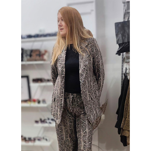 Oversized Σακάκι Snake Print με Λάμψη Χωρίς Κούμπωμα 