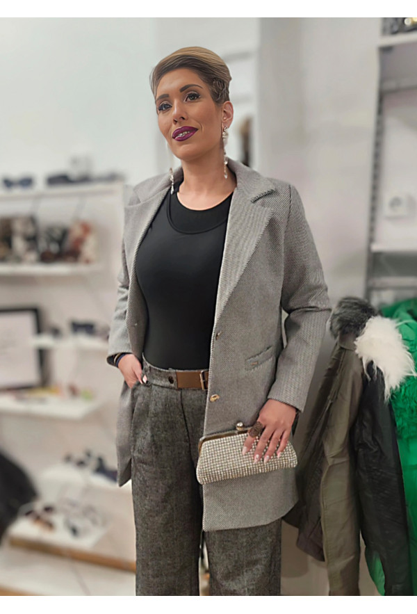 Παλτό με Χρυσά Κουμπιά Gray