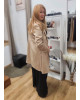 Μακρύ Oversized Jacket Αλκαντάρα Χωρίς Κούμπωμα Beige