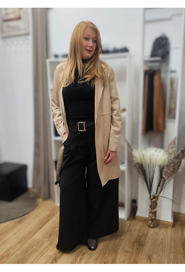 Μακρύ Oversized Jacket Αλκαντάρα Χωρίς Κούμπωμα Beige