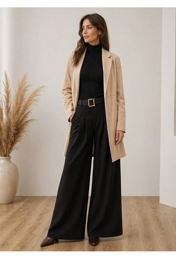 Μακρύ Oversized Jacket Αλκαντάρα Χωρίς Κούμπωμα Beige