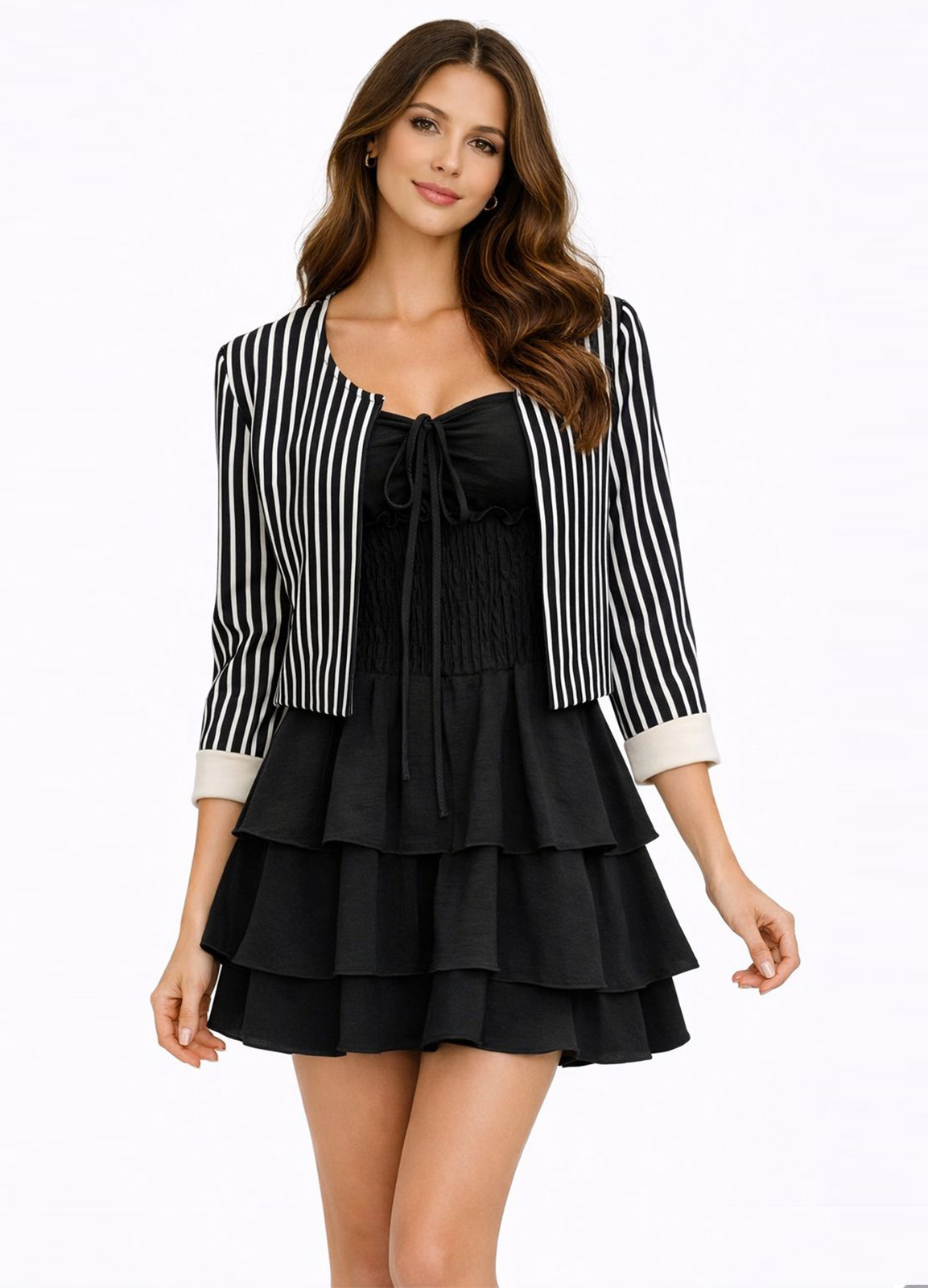 Κοντό Σακάκι από Τεχνητό Δέρμα με Ρίγες