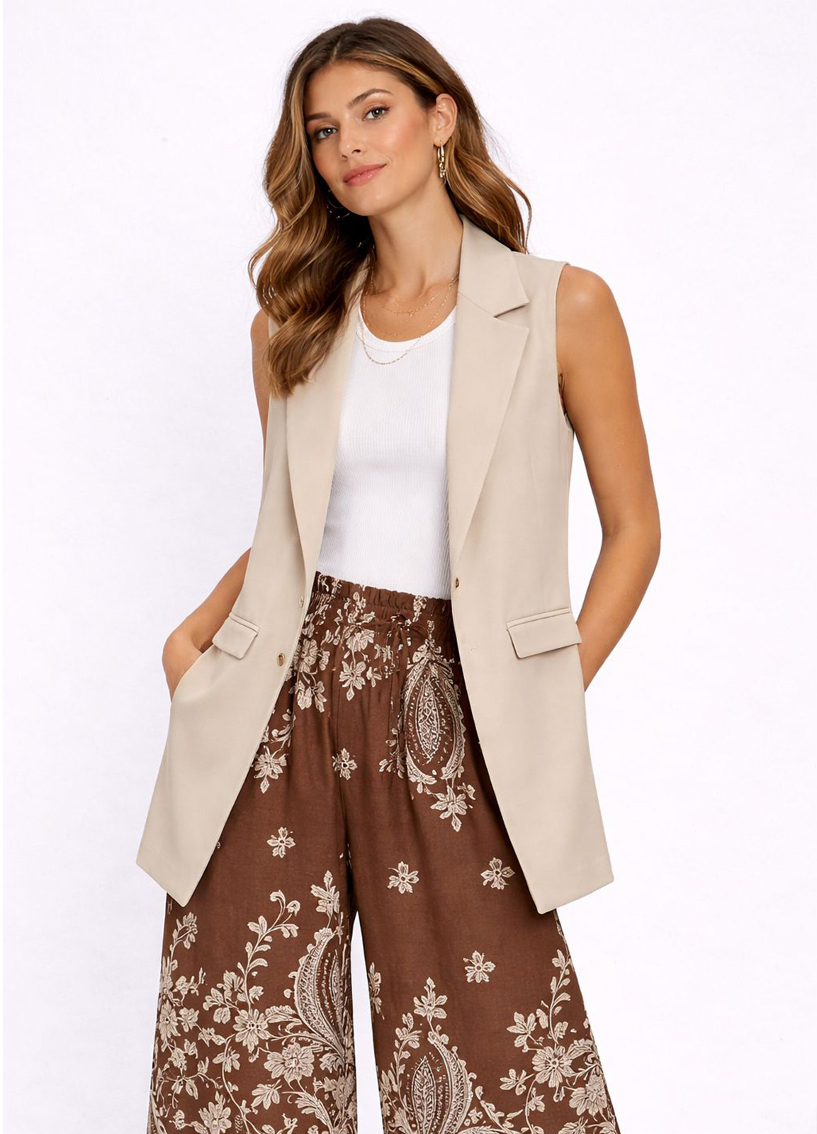 Αμάνικο Γιλέκο με Πέτο – Beige