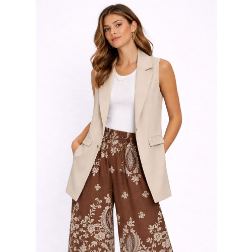 Αμάνικο Γιλέκο με Πέτο – Beige