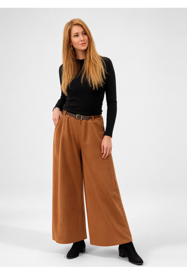 Παντελόνα Αλκαντάρα με Λάστιχο & Ζώνη Τεχνόδερμα Camel