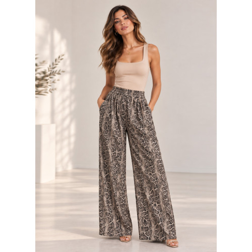 Ελαστική Παντελόνα Snake Print με Λάμψη