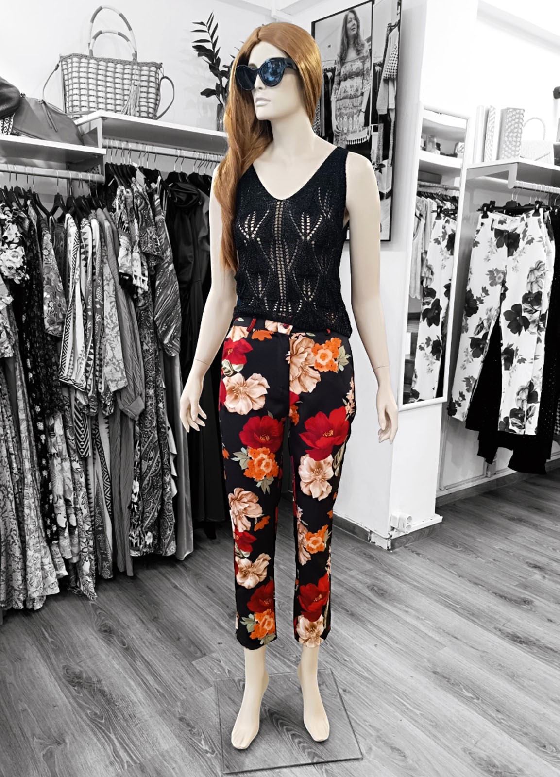 Εφαρμοστό Παντελόνι με Floral Σχέδιο 