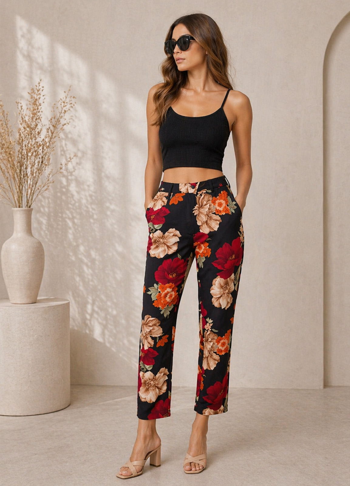 Εφαρμοστό Παντελόνι με Floral Σχέδιο 