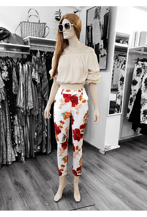 Εφαρμοστό Παντελόνι με Floral Σχέδιο 