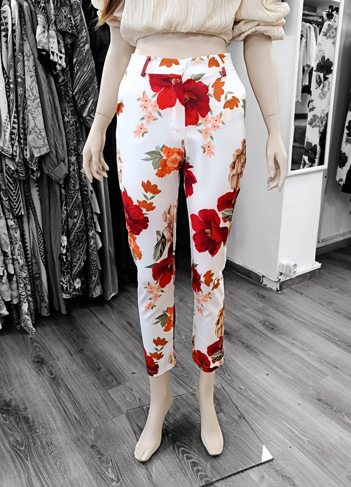 Εφαρμοστό Παντελόνι με Floral Σχέδιο 