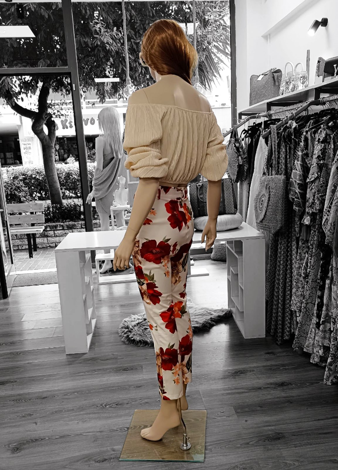 Εφαρμοστό Παντελόνι με Floral Σχέδιο 