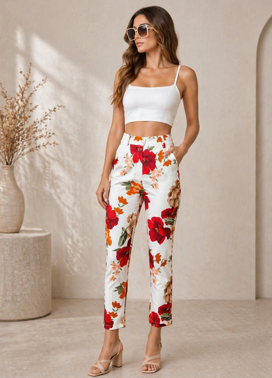 Εφαρμοστό Παντελόνι με Floral Σχέδιο 