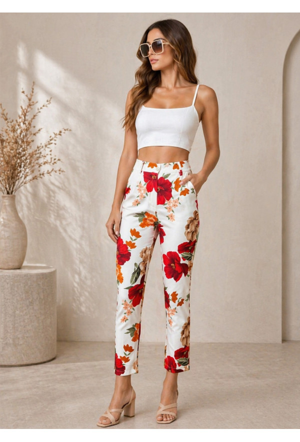Εφαρμοστό Παντελόνι με Floral Σχέδιο 