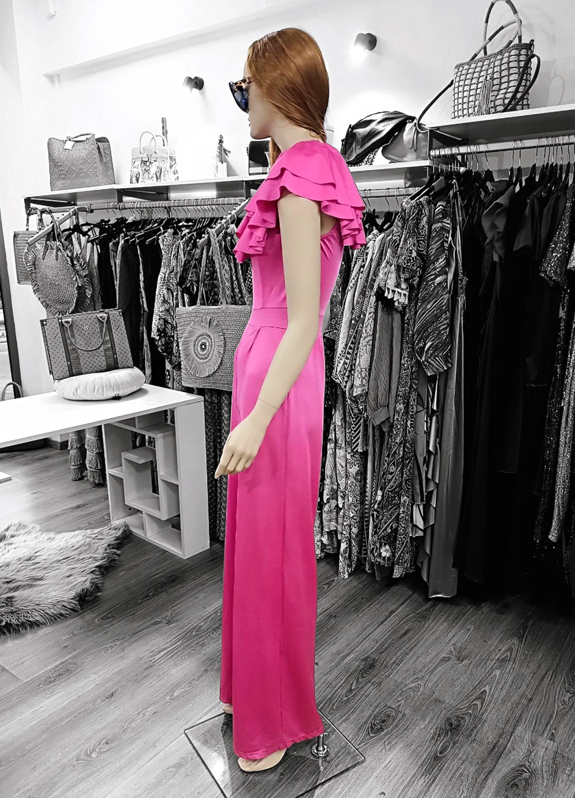 Ολόσωμη Φόρμα Fuchsia με Βολάν