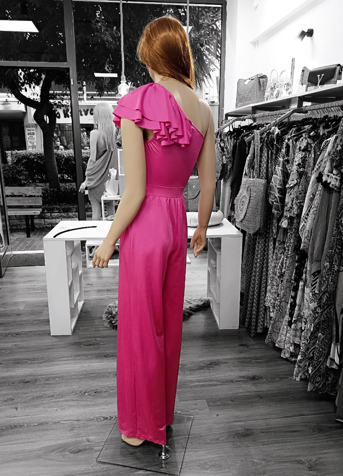 Ολόσωμη Φόρμα Fuchsia με Βολάν