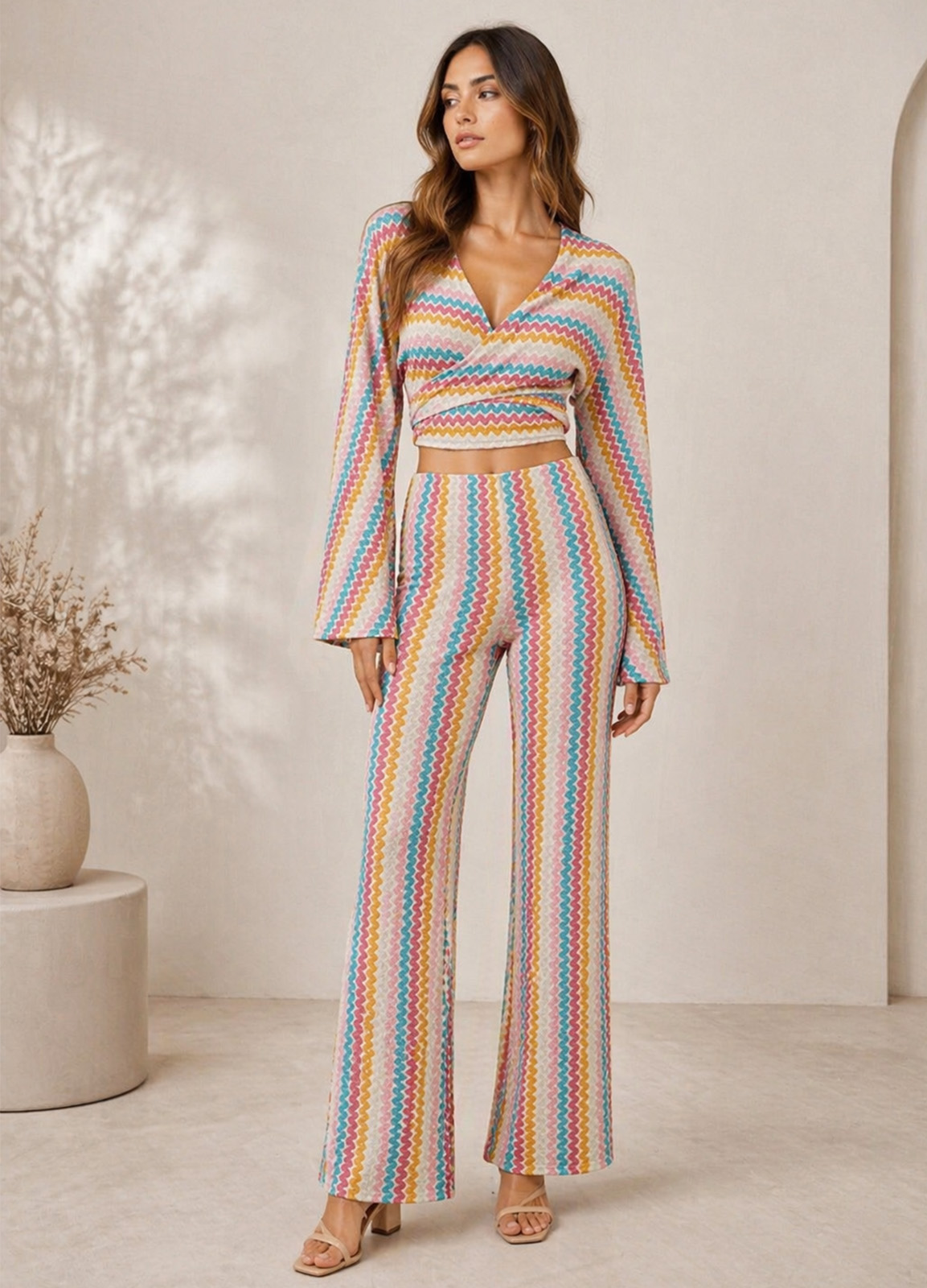 Παντελόνι Καμπάνα & Δετή Μπλούζα με Μανίκι Καμπάνα