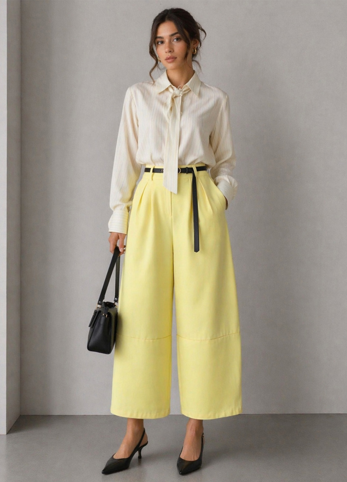 Παντελόνι Barrel με Ζώνη & Φάσα Yellow