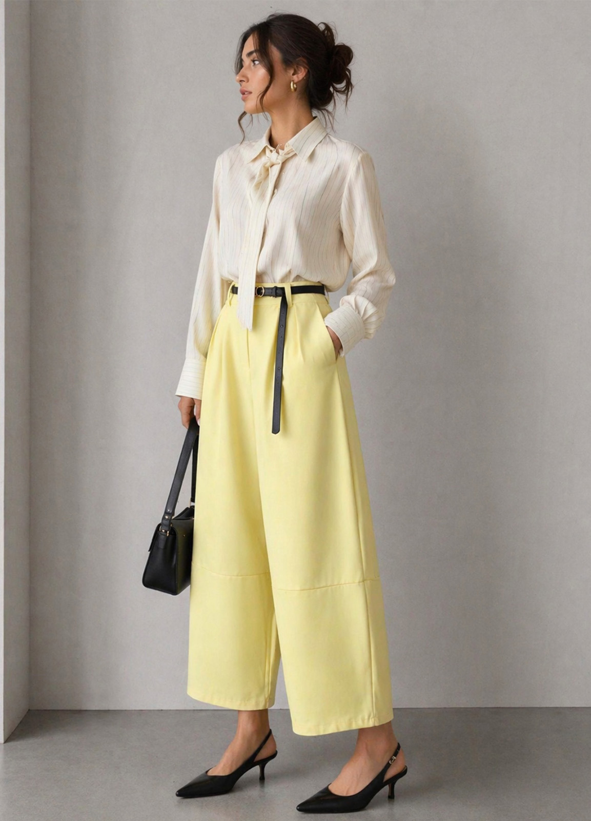 Παντελόνι Barrel με Ζώνη & Φάσα Yellow