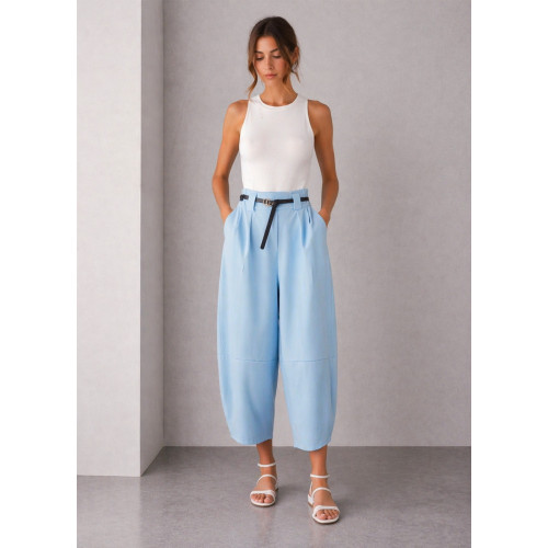 Παντελόνι Barrel με Ζώνη & Φάσα Σιέλ