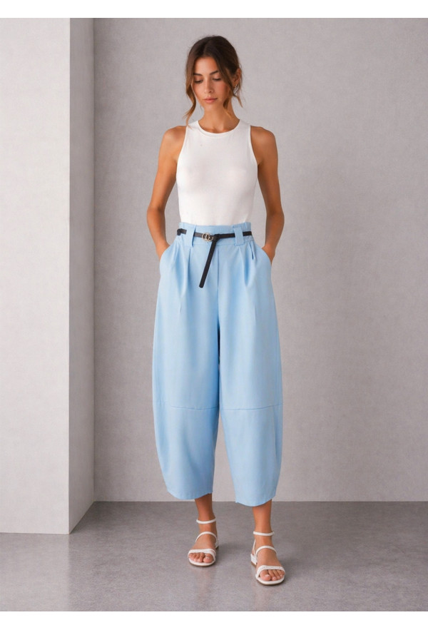 Παντελόνι Barrel με Ζώνη & Φάσα Σιέλ