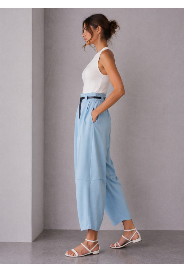 Παντελόνι Barrel με Ζώνη & Φάσα Σιέλ