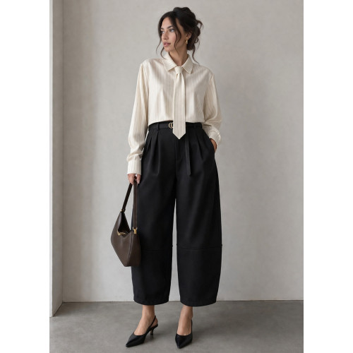 Παντελόνι Barrel με Ζώνη & Φάσα Black