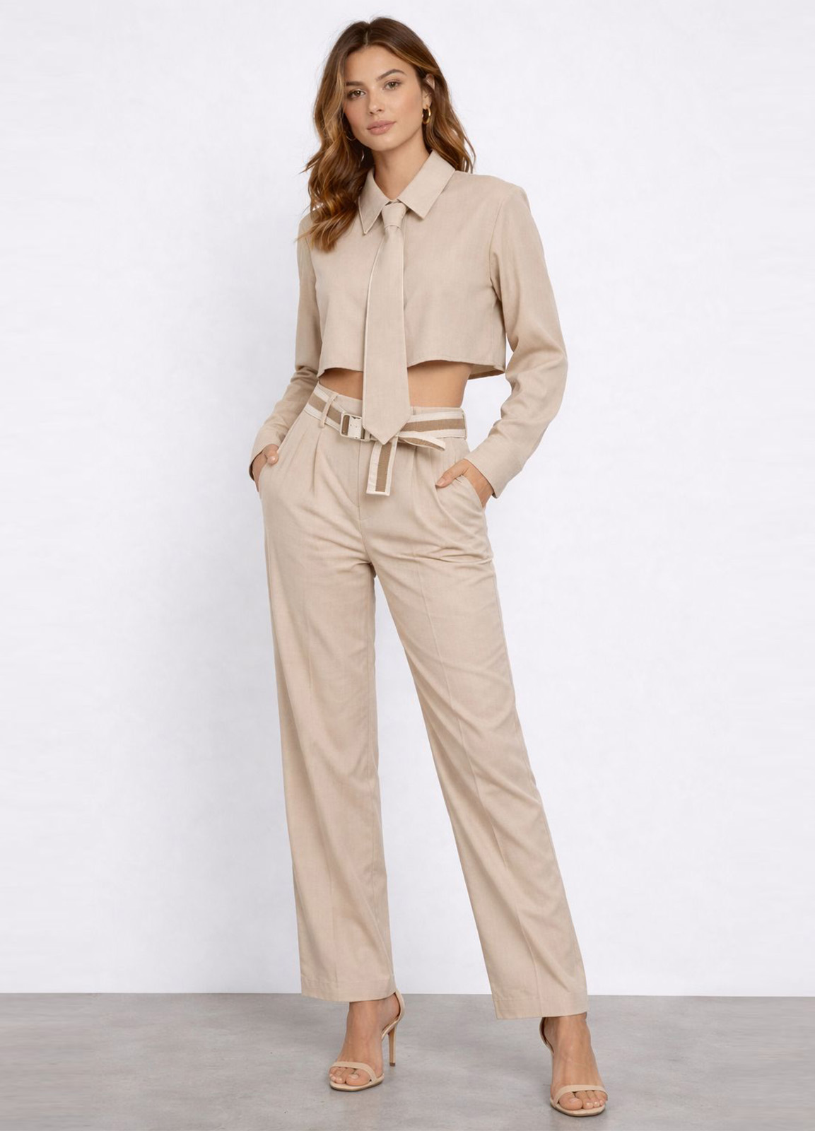 Παντελόνι Υφασμάτινο με Ζώνη – Μπεζ