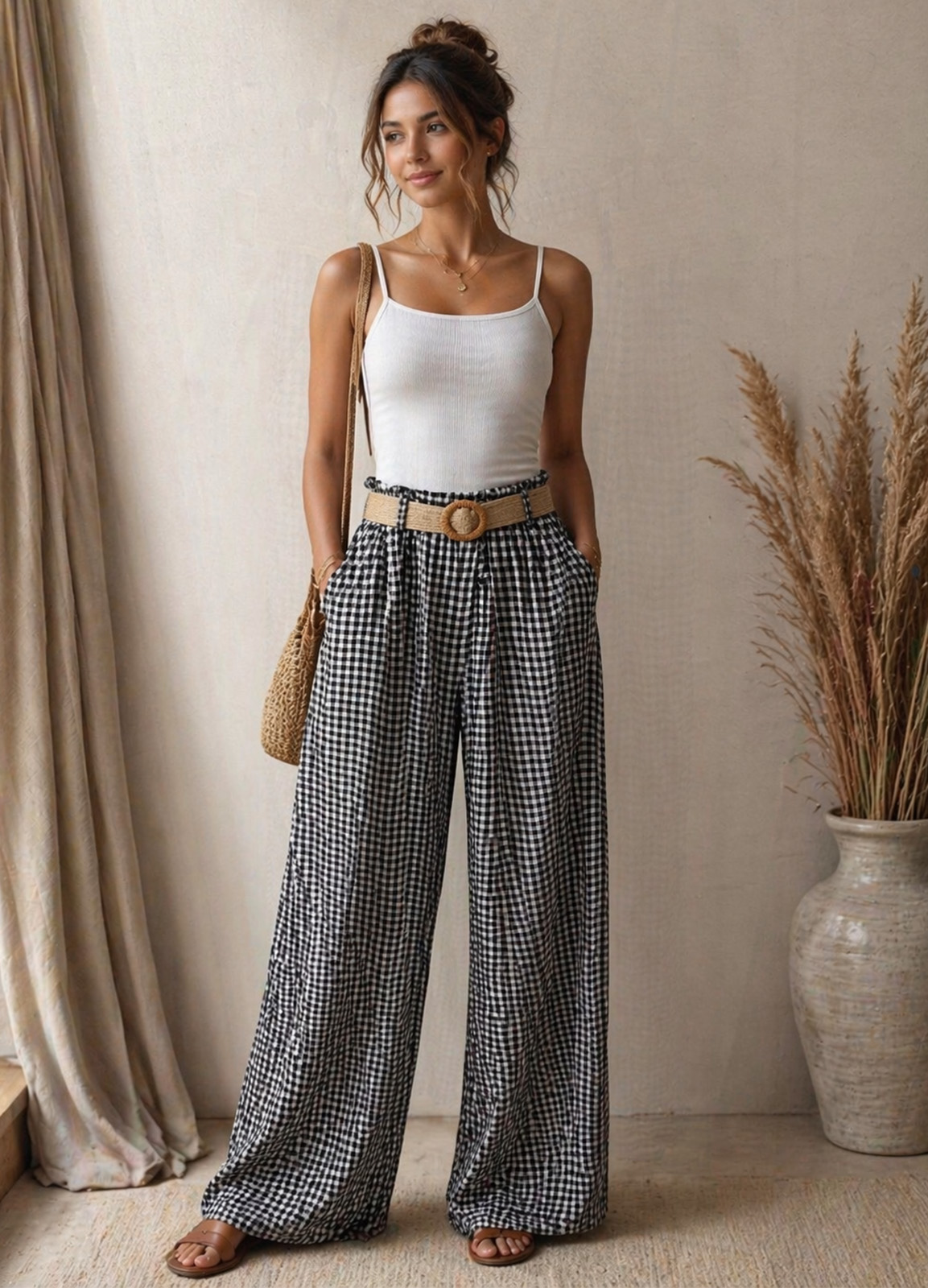 Καρό Παντελόνα με Λάστιχο στη Μέση Black
