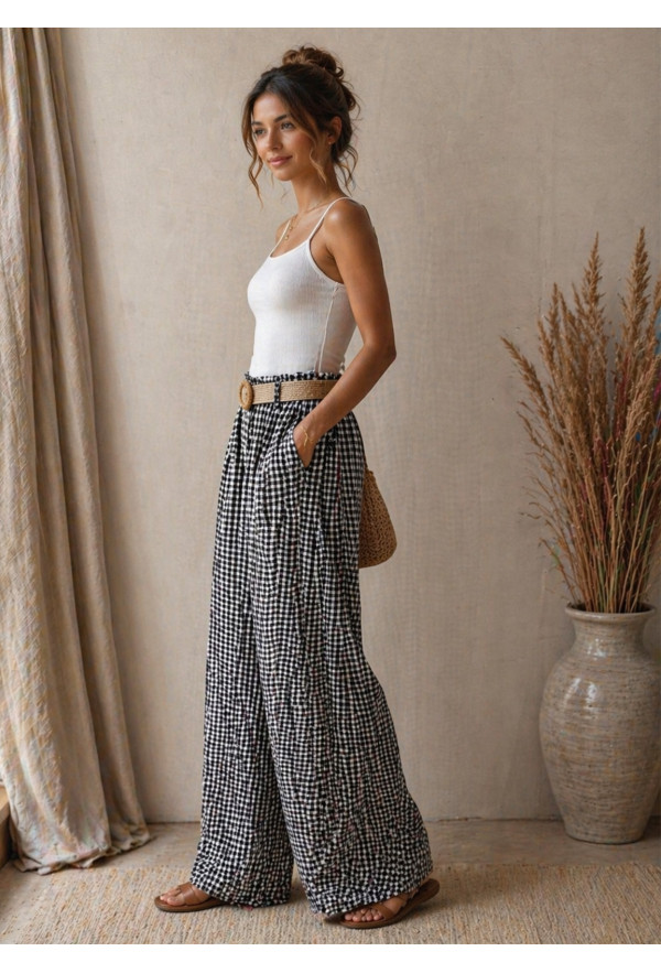 Καρό Παντελόνα με Λάστιχο στη Μέση Black