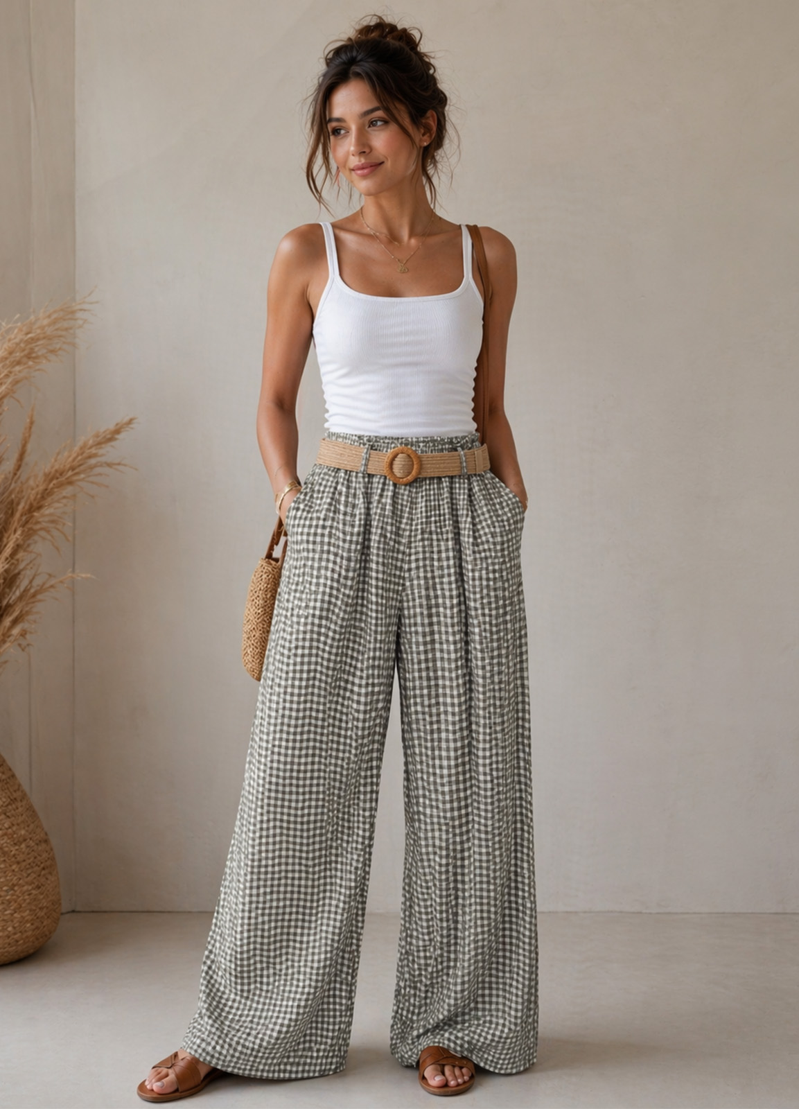Καρό Παντελόνα με Λάστιχο στη Μέση Gray