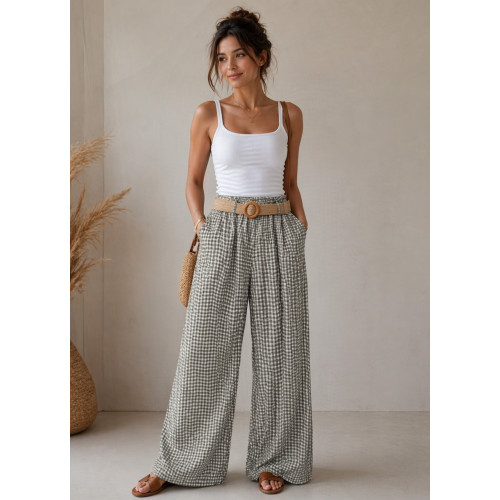 Καρό Παντελόνα με Λάστιχο στη Μέση Gray