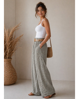 Καρό Παντελόνα με Λάστιχο στη Μέση Gray