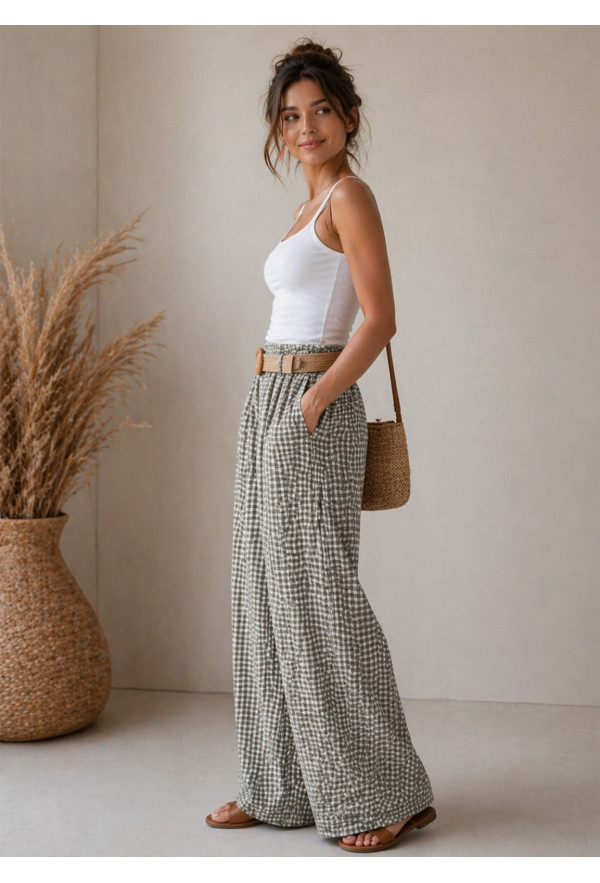 Καρό Παντελόνα με Λάστιχο στη Μέση Gray