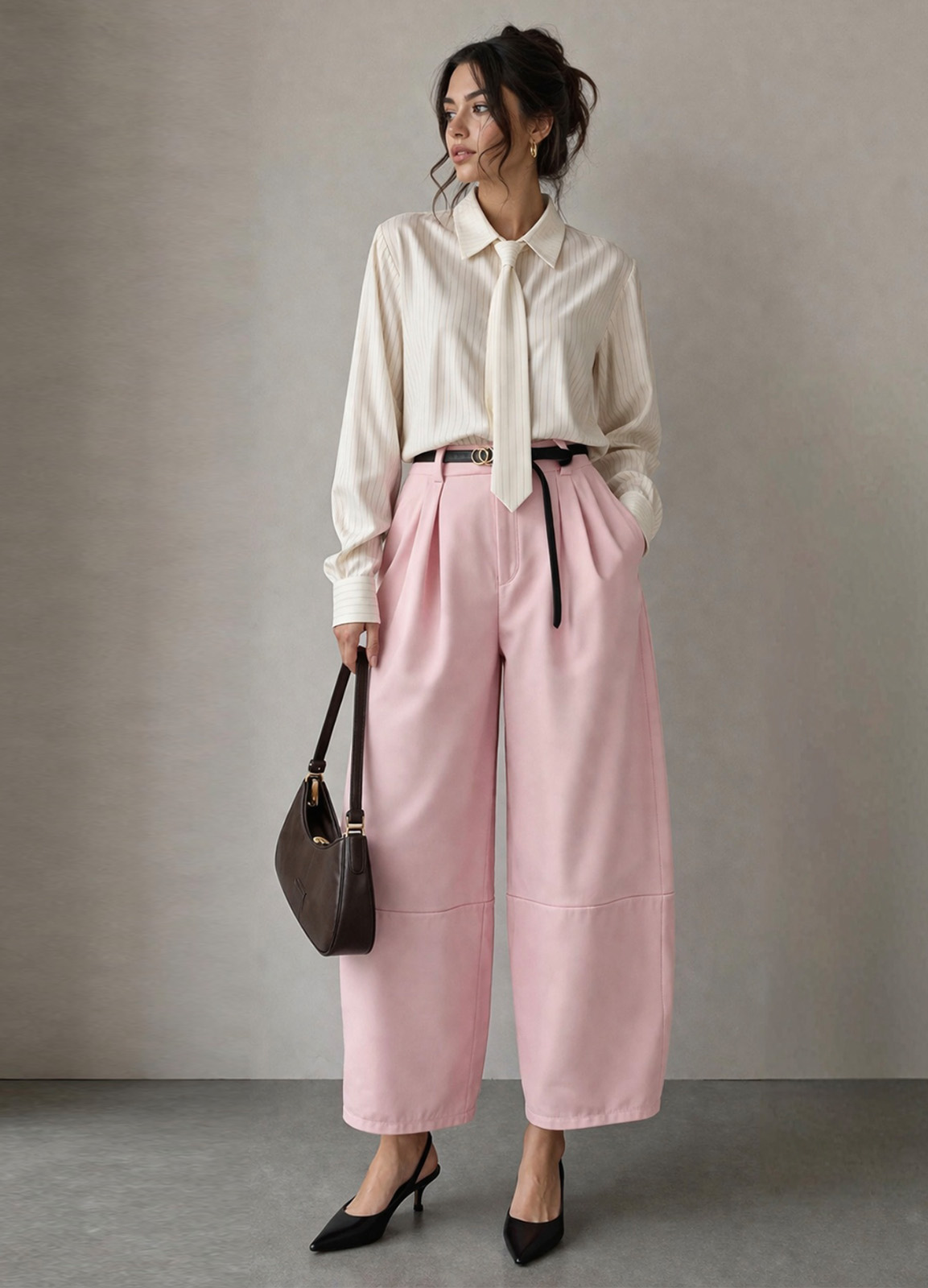 Παντελόνι Barrel με Ζώνη & Φάσα Pink