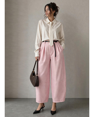 Παντελόνι Barrel με Ζώνη & Φάσα Pink