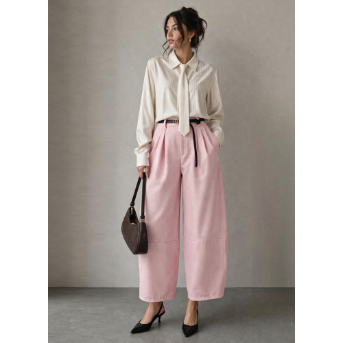 Παντελόνι Barrel με Ζώνη & Φάσα Pink