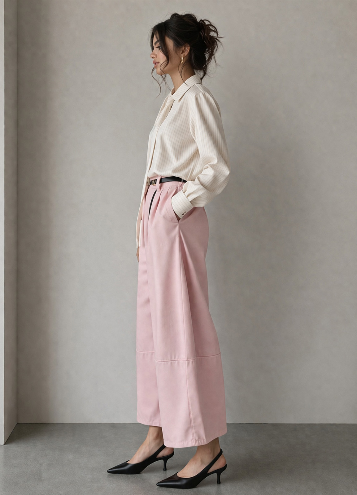 Παντελόνι Barrel με Ζώνη & Φάσα Pink